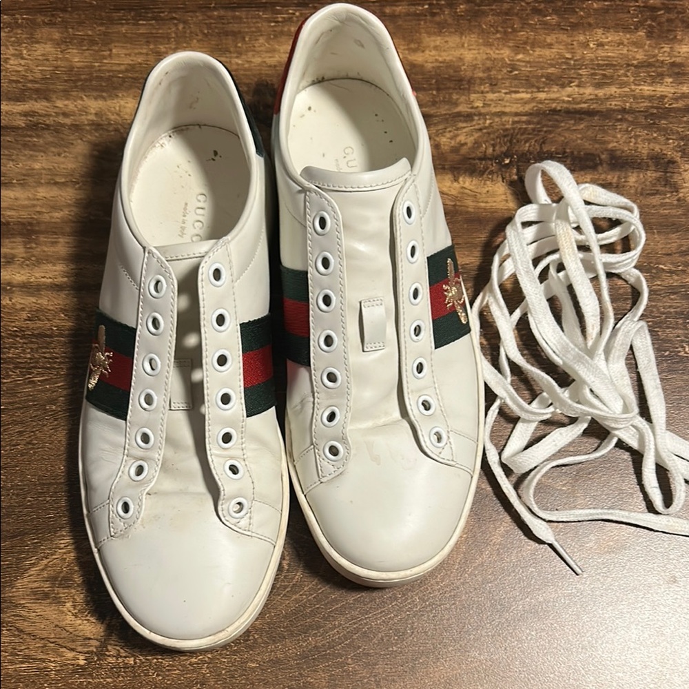 Gucci White Sneakers with Red and Green Stripes